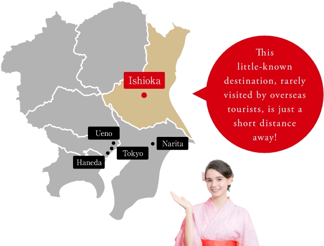 外国の女の人が石岡市について解説している